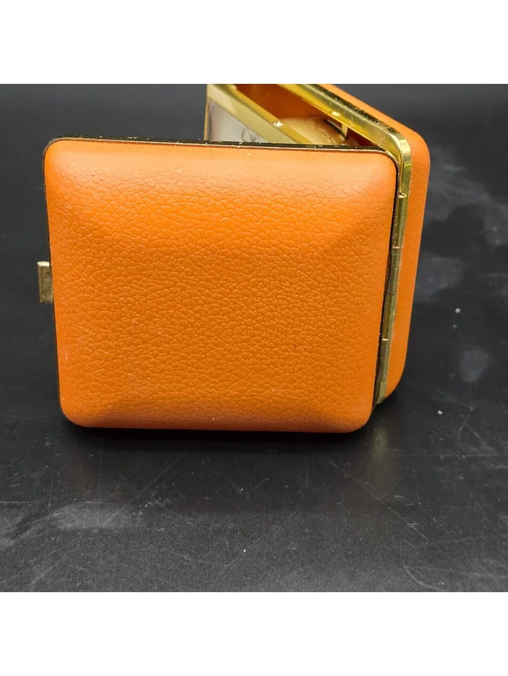 Vintage Seth Thomas Travel Alarm Clock Orange Leather Case Working Mid Century
